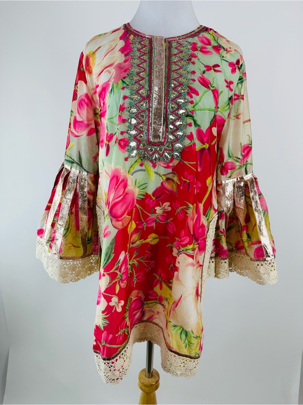 GOPI VAID Khushi Floral Bloom Print Tunic Top Size XL